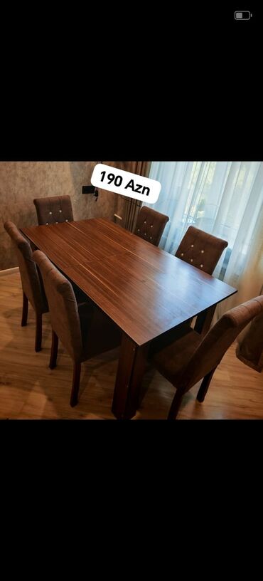 Qonaq otağı üçün, İşlənmiş, Dördbucaq masa, 6 stul