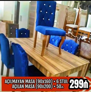 Masa və oturacaq dəstləri: Qonaq otağı üçün, Yeni, Açılmayan, Dördbucaq masa, 6 stul
