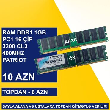 Ana platalar: Operativ Yaddaş "DDR1 PC1 1GB 3200 400Mhz Dimm Patriot” SAYLA ALANA VƏ