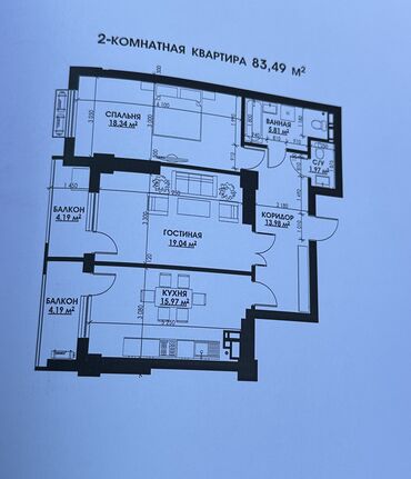 Продажа квартир: 2 комнаты, 84 м², Элитка, 9 этаж, ПСО (под самоотделку)