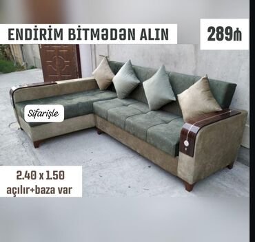 Sifarişlə divanlar: Künc divan, Qonaq otağı üçün, Parça, Bazalı, Açılan — 4