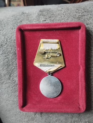 İdman kubokları və medalları: Sovet dövrünə aid "Döyüş xidmətlərinə görə" medalı, qırmızı məxmər