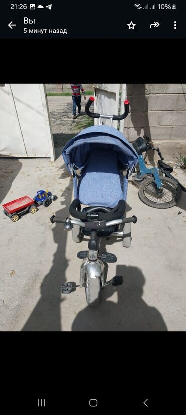 детский велоколяска бу: Коляска, цвет - Голубой, Б/у