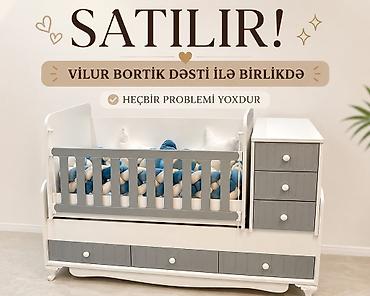 korpə carpayısı: Uşaq çarpayısı və komodlu beşik dəsti - Rəng: ağ və boz - Material — 2