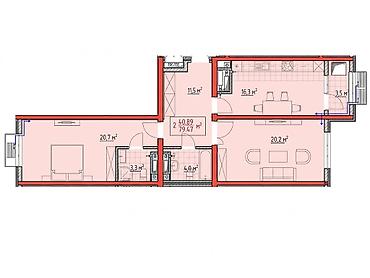 Продажа квартир: 2 комнаты, 79 м², Технопарк Элитка, 16 этаж, ПСО (под самоотделку) — 2