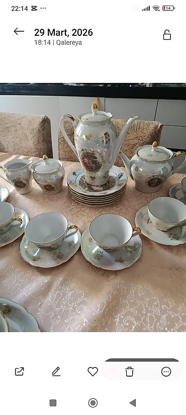 cay: Çay dəsti, rəng - Qızılı, Farfor, 6 nəfərlik — 2