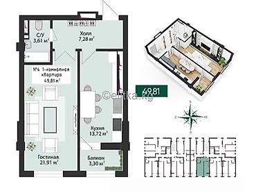 новые квартиры: 1 комната, 50 м², Элитка, 6 этаж, ПСО (под самоотделку) — 4