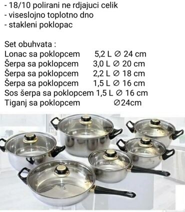 stalak za piće: Set posuđa izrađen od poliranog nerđajućeg čelika 18/10. Ima