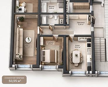 Продажа квартир: 2 комнаты, 50 м², Ошский рынок / базар 3 этаж, Свежий ремонт — 1