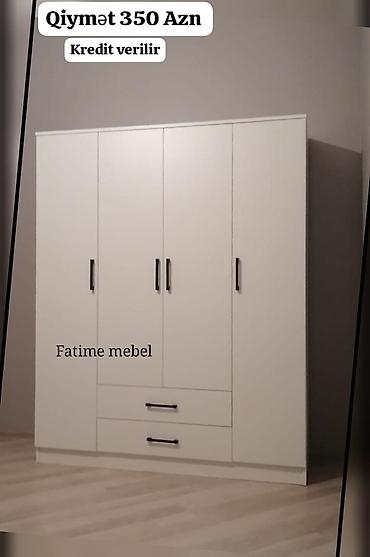 ağ şkaf: Dolab Ağ rəngli, minimalist dizaynlı 4 qapılı paltar dolabı. - — 1