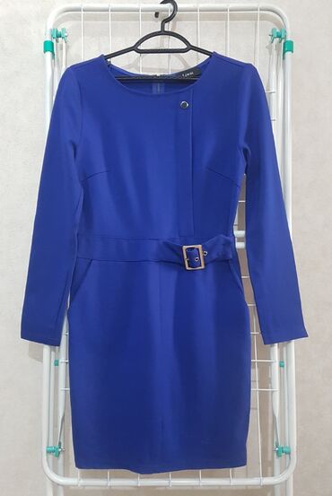 синее вечернее платье в пол: Вечернее платье, Классическое, Трикотаж, С рукавами, L (EU 40)