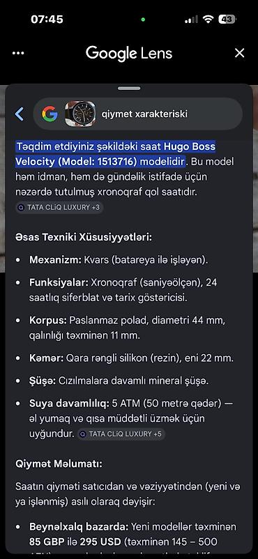 saatların satışı: İşlənmiş, Qol saatı, Hugo Boss, rəng - Qara — 6