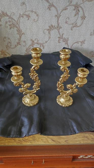 şamdanlar: Klassik dizaynlı 2 ədəd üçbaşlı şamdan dəsti - Material: metal — 2