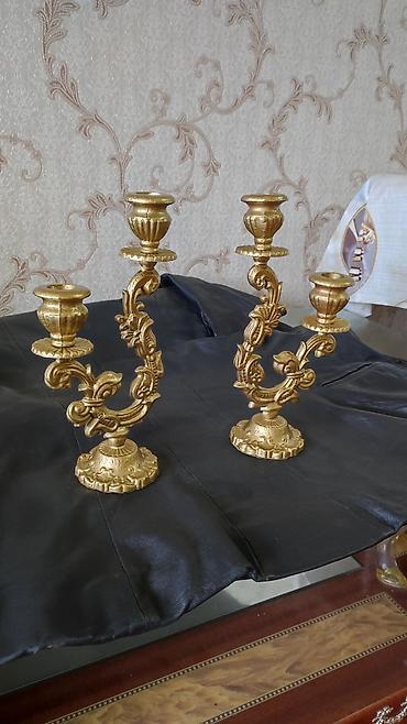 şamdanlar: Klassik dizaynlı 2 ədəd üçbaşlı şamdan dəsti - Material: metal — 3