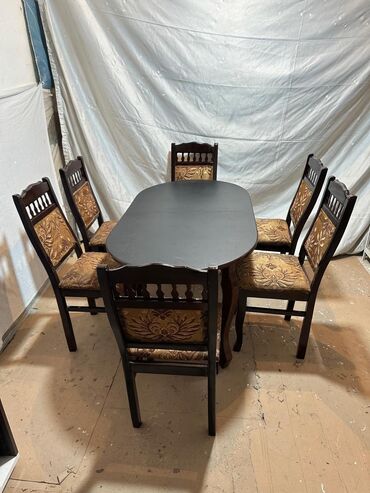 mebel masa: Qonaq otağı üçün, İşlənmiş, Açılan, Dördbucaq masa, 6 stul