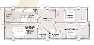 арзан квартира арендага: 3 комнаты, 96 м², Элитка, 12 этаж, ПСО (под самоотделку)