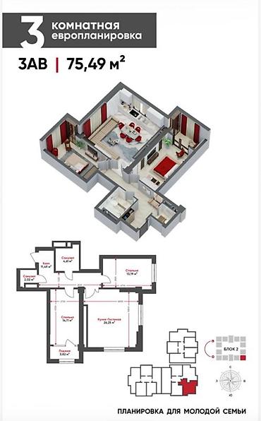 без посредника: 3 комнаты, 75 м², Элитка, 11 этаж, ПСО (под самоотделку) — 4