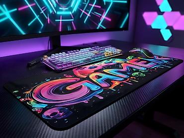 desk: Böyük Oyun Mauspadı 80x30 cm (Gaming Mouse Pad / Desk Mat) – Neon — 10
