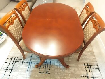 стол деревянный кухонный: Для гостиной, Б/у, Раскладной, Овальный стол, 4 стула