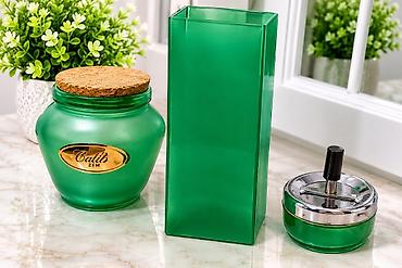 luster murano: Set dekorativnih kućnih dodataka – 3 dela, zelena mat staklo/plastika — 1