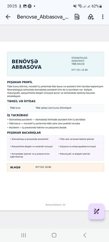 24 saat stomatoloq: Xidmət: Stomatoloq assistenti / Tibb bacısı Təsvir: - Stomatologiya — 1