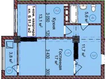 квартира сутучная: 1 комната, 51 м², Элитка, 4 этаж, ПСО (под самоотделку)