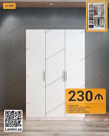 Ev üçün mebel: 3 qapılı paltar dolabı – minimalist dizayn - Ölçülər: dərinlik 47 sm — 1
