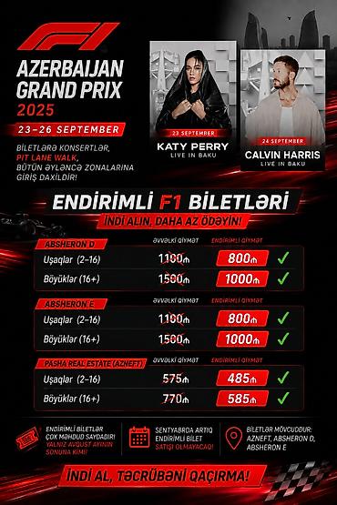 Туризм: 🏎️ FORMULA 1 AZƏRBAYCAN QRAN PRİSİ — BAKI 🇦🇿 🔥 ENDİRİMLİ F1 BİLETLƏRİ — 1