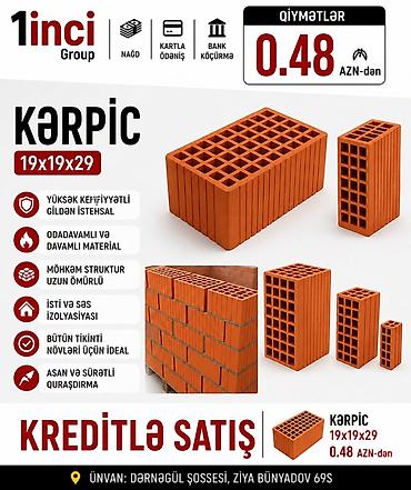 Kərpic – 19x19x29 - Yüksək keyfiyyətli gildən istehsal - Oda davamlı