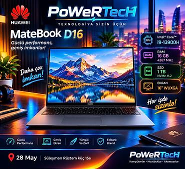 Huawei MateBook D16 noutbuk - Prosessor: Intel Core i9-13900H - RAM lalafo.az -da Huawei MateBook D16 noutbuk - Prosessor: Intel Core i9-13900H - RAM