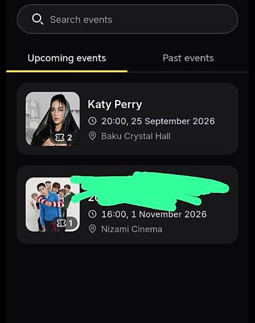Banketlər, furşetlər: Katy Perry üçün bilet satılır Sektor A2 Row 24 seat 20 Satılır 115 — 1