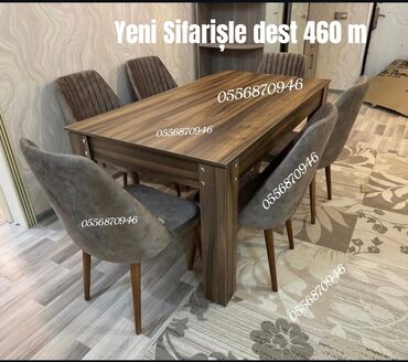 Masa və oturacaq dəstləri: Qonaq otağı üçün, Yeni, Açılmayan, Dördbucaq masa, 6 stul — 1