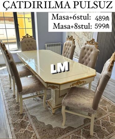 stol stul metbex: Qonaq otağı üçün, Yeni, Açılmayan, Dördbucaq masa, 6 stul