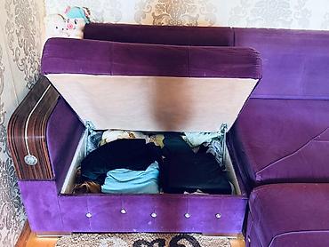 künc masa: Bənövşəyi künc divan dəsti + təkərli stol/puft - Forma: L şəkilli — 8