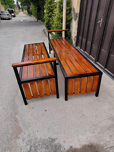 bağ stolu: Metall karkaslı, ağac lamellərlə hazırlanmış dəst: iki ədəd qol — 1