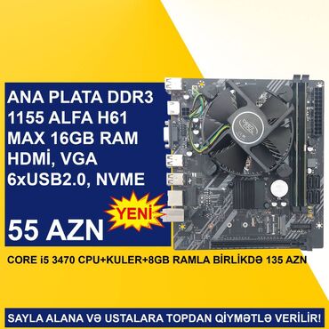 Ana platalar: Ana Platası Ana Plata "Alfa H61 Core i5 3470 8GB Ram 256GB NVME SSD", Yeni — 3