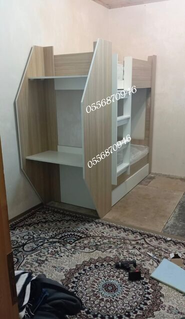 İkimərtəbəli uşaq çarpayıları: Oğlan və qız üçün, Yeni, Çarpayı, Matras ilə, Siyirməli, Laminat — 8