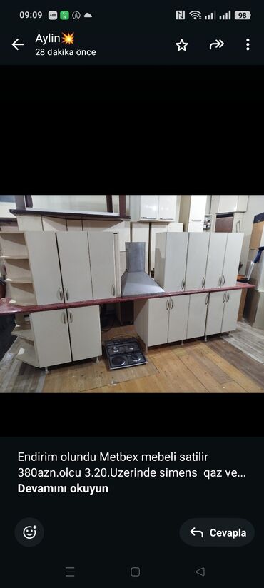 Sifarişlə dolablar: Endirim olundu Metbex mebeli satilir 380azn.olcu 3.20.Uzerinde simens