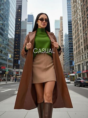 Плащи: Длинный женский тренч из гладкой эко‑кожи в тёплом — 3