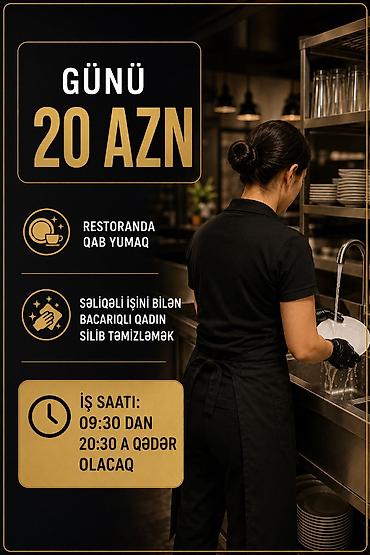 bag evinde is: Xadimə tələb olunur, 46 yaşdan yuxarı, 1 ildən az təcrübə, Dəyişən qrafik, Gündəlik ödəniş — 1