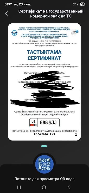 2 птс: Сертификат на государственный регистрационный номер для ТС с особой — 1
