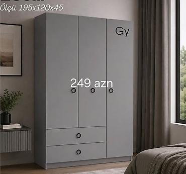 mebel shkaf: Üçqapılı geyim şkafı – minimalistik dizayn, boz rəng. - Ölçü — 1