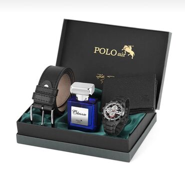 ad gunu paltarlari: Polo air hədiyyəlik dəst🛍️ 4️⃣-lü daxildi: 🌟Kaşelok 🌟Saat 🌟Kəmər 🌟Polo