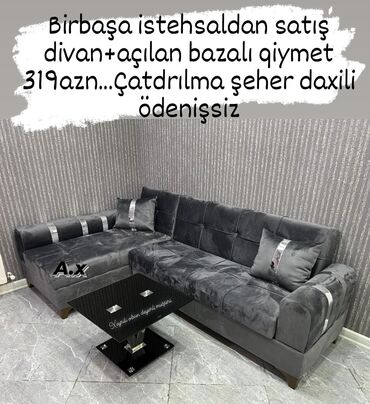Sifarişlə masa və oturacaq dəstləri: Künc divan, Qonaq otağı üçün, Bazalı, Açılan