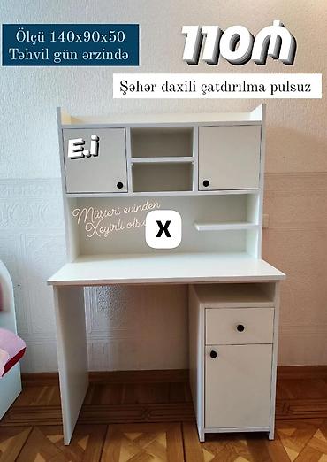 Ağ rəngdə funksional yazı masası və üst rəf-bloklu iş/studiyə masası lalafo.az -da Ağ rəngdə funksional yazı masası və üst rəf-bloklu iş/studiyə masası