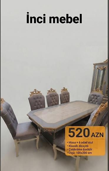 l masalar: Qonaq otağı üçün, Yeni, Açılmayan, Dördbucaq masa, 6 stul — 1