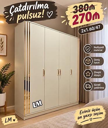 Dörd qapılı geyim dolabı – zərif və funksional dizayn • Ölçü: 2 x