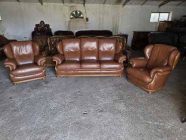 Stilske garniture: Kožna garnitura za dnevni boravak – set 1 - Sastav: trosed sa tri — 13