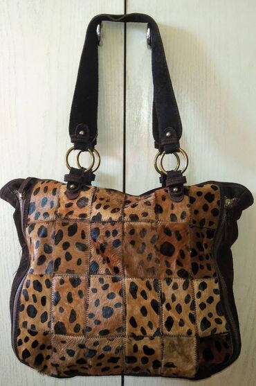 Torbe: Fantastična kožna braon torba sa prirodnom dlakom Odlična skupocena i — 1