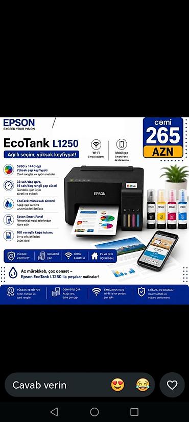 poncik aparatları: Epson EcoTank L1250 – ağıllı seçım, yüksək keyfiyyət! - Wi‑Fi simsiz — 1